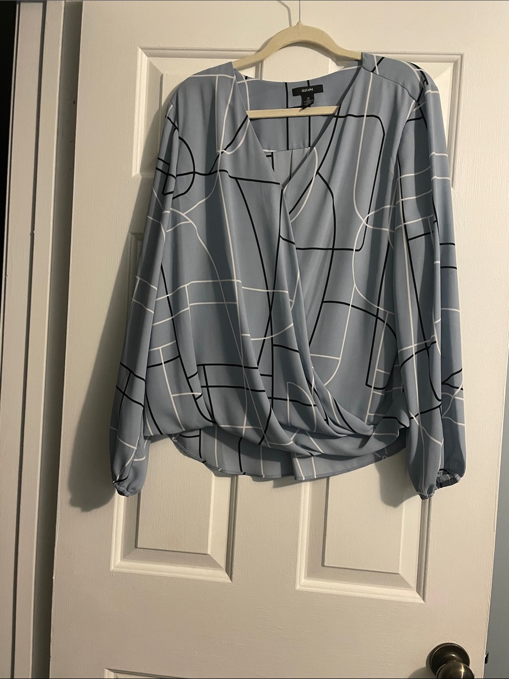 Alfani Light Blue Geometric Wrap-Front Blouse